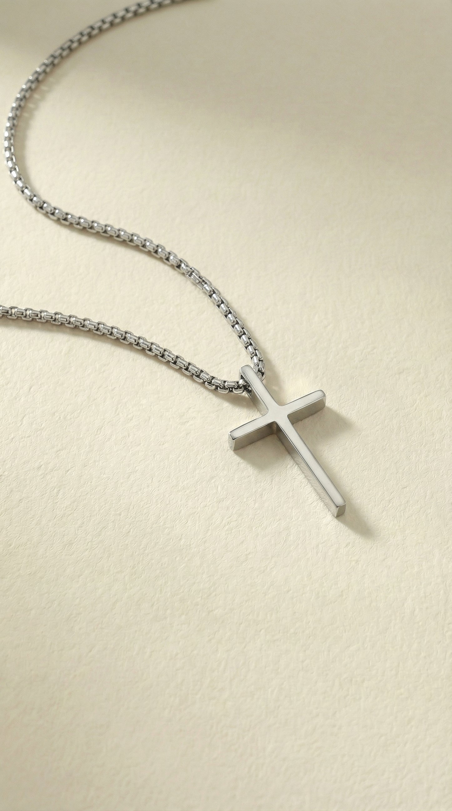 Silver Cross pendant with box chain