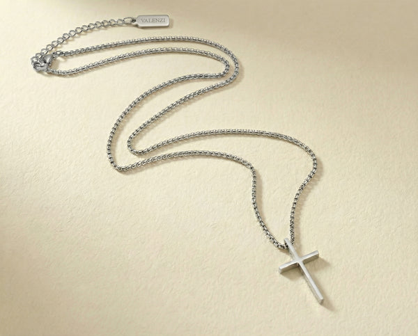 Silver Cross pendant with box chain