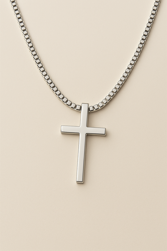 Silver Cross pendant with box chain