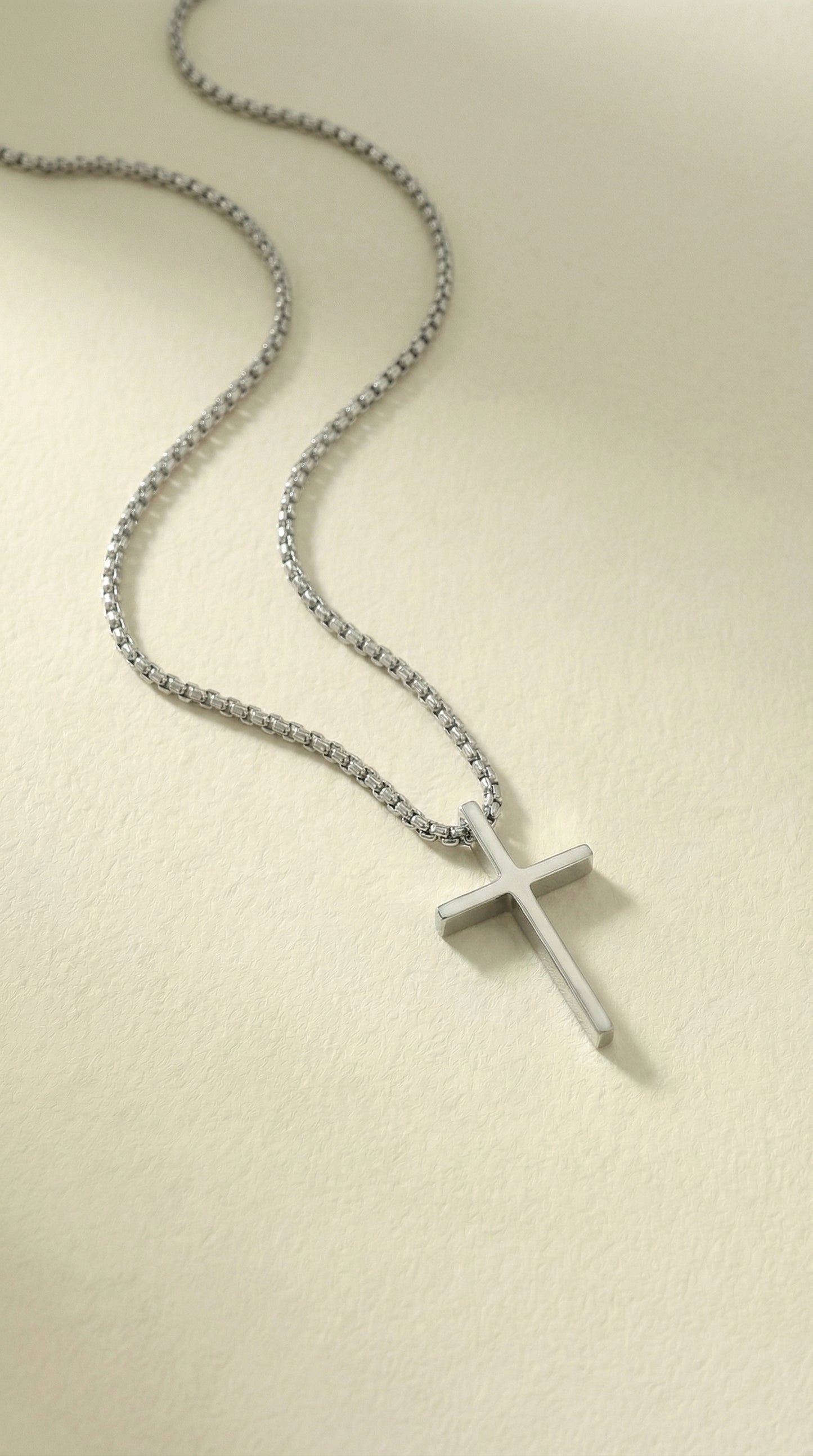 Silver Cross pendant with box chain